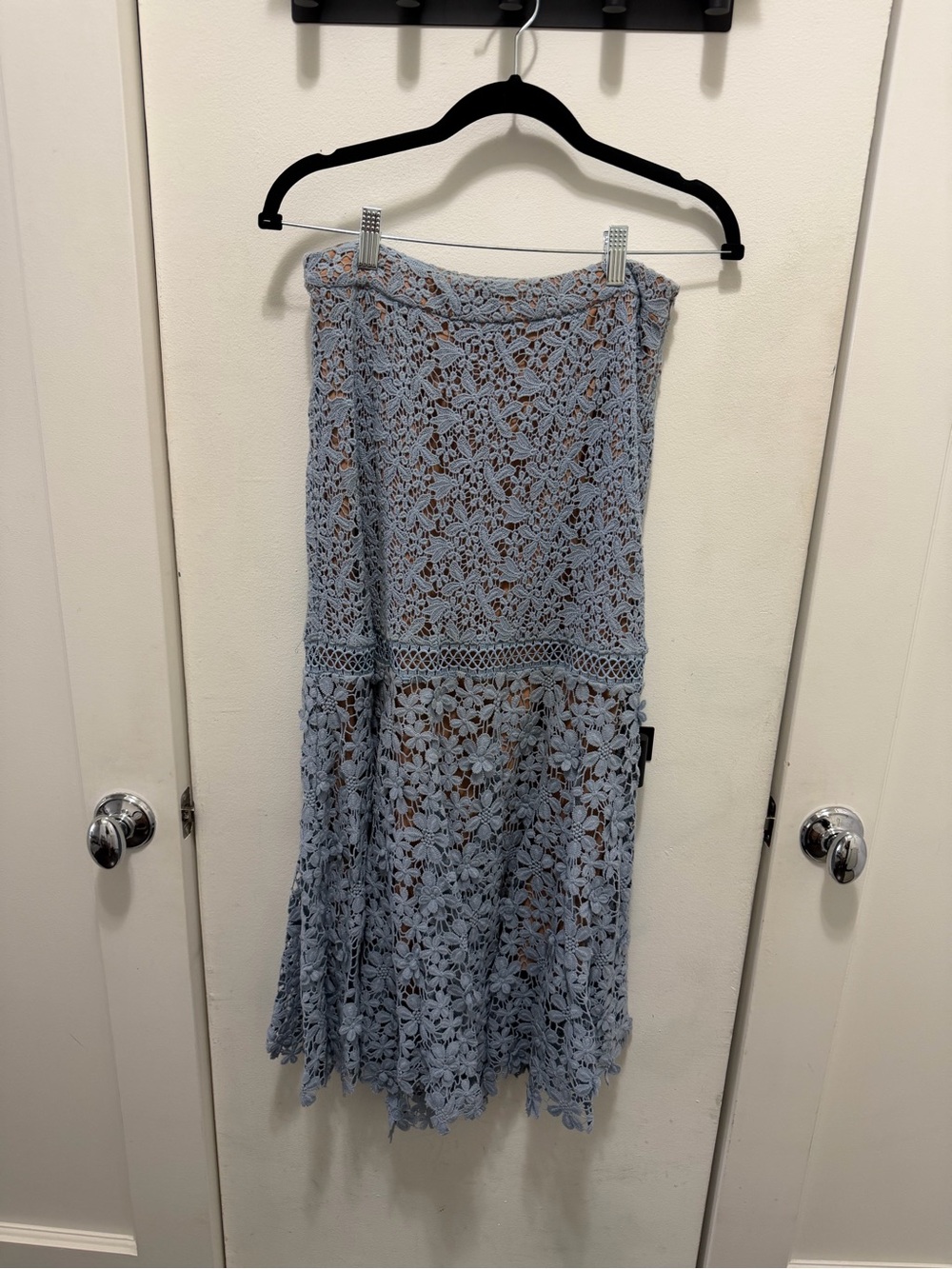 MICHAEL Michael Kors Light Blue Crochet Floral Midi Skirt